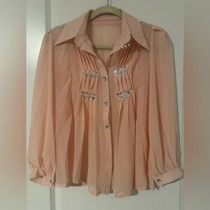 Chic Peach Button-Up Blouse with Stud Accents